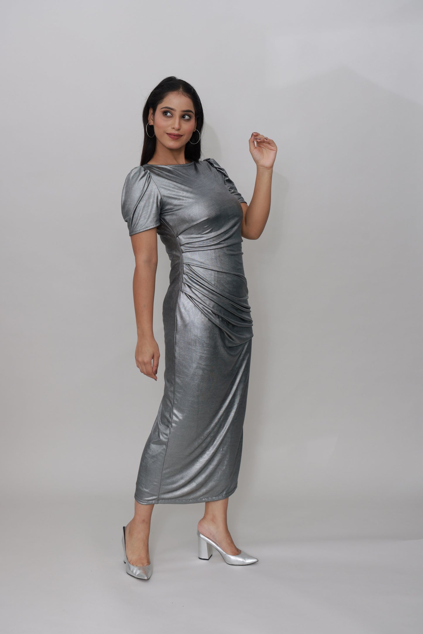 Moonlit Metallic Midi Dress - Glimmer's Hue