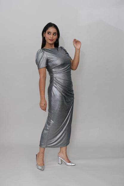 Moonlit Metallic Midi Dress - Glimmer's Hue