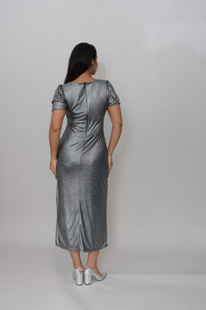 Moonlit Metallic Midi Dress - Glimmer's Hue