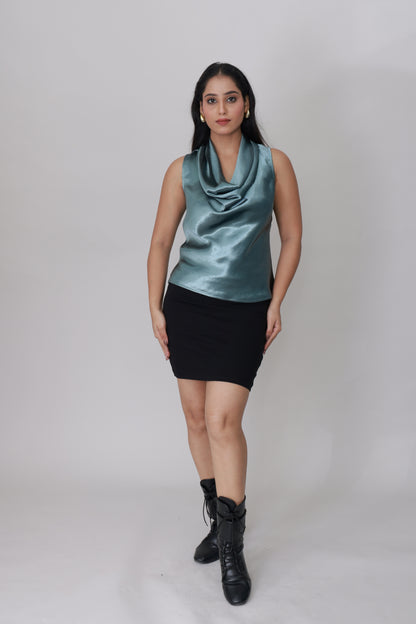 Glow Mode Cowl Top – Ocean Mist Blue