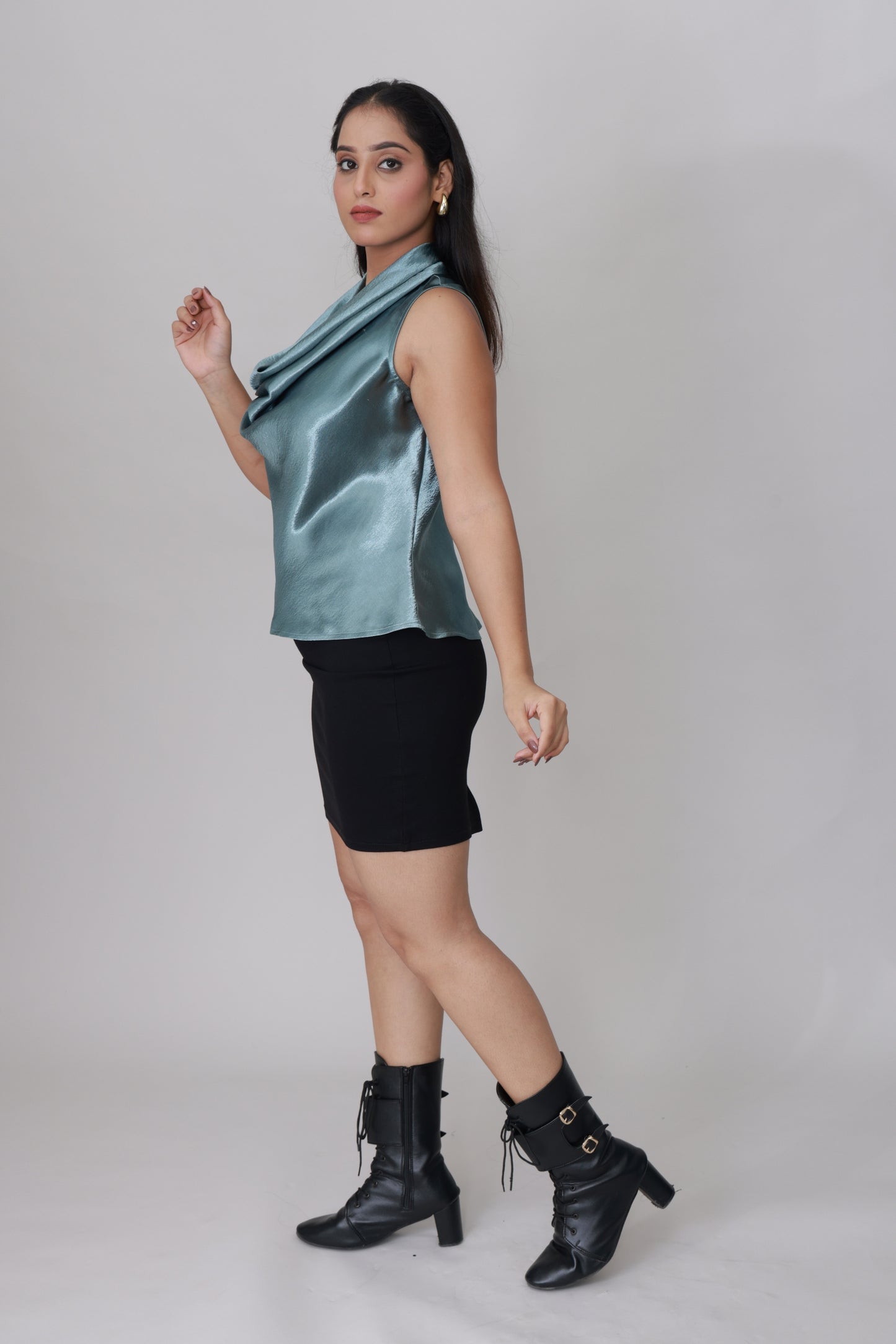 Glow Mode Cowl Top – Ocean Mist Blue