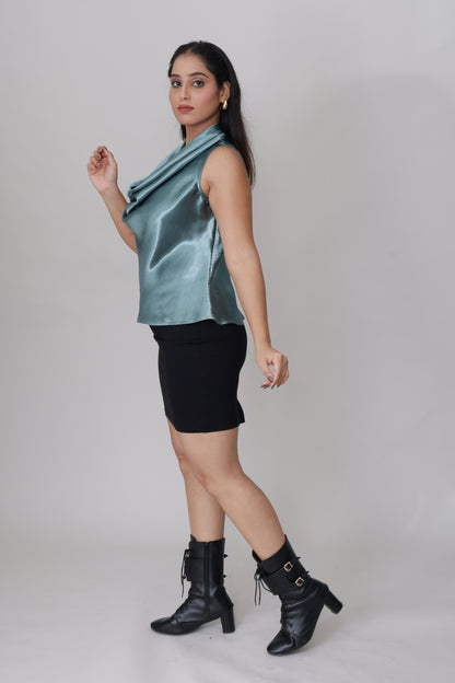 Glow Mode Cowl Top – Ocean Mist Blue