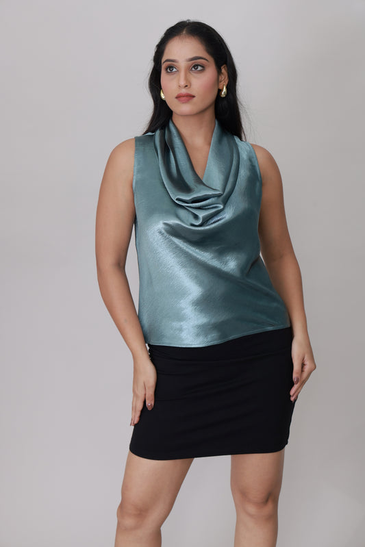 Glow Mode Cowl Top – Ocean Mist Blue