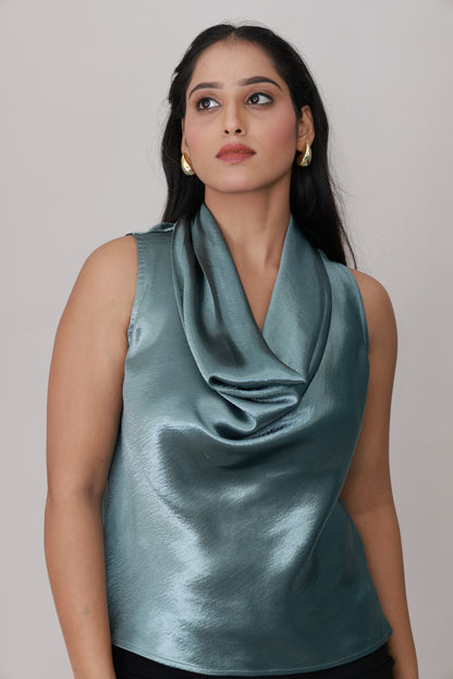 Glow Mode Cowl Top – Ocean Mist Blue