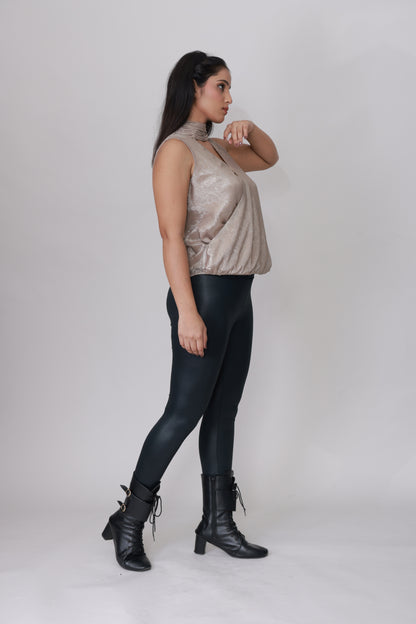 Liquid Foil Halter Top – Champagne Silver