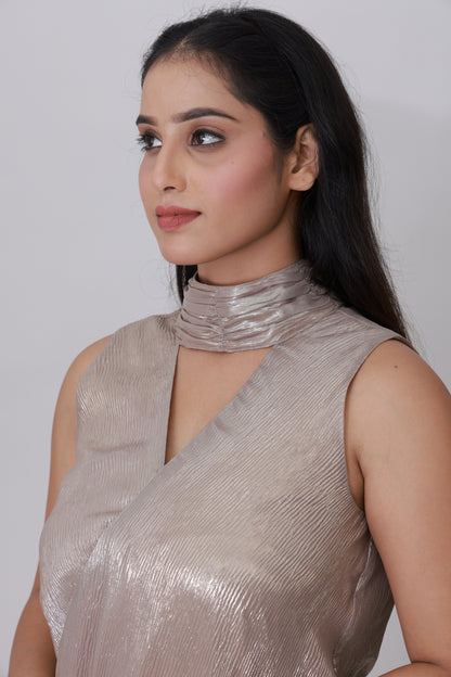 Liquid Foil Halter Top – Champagne Silver