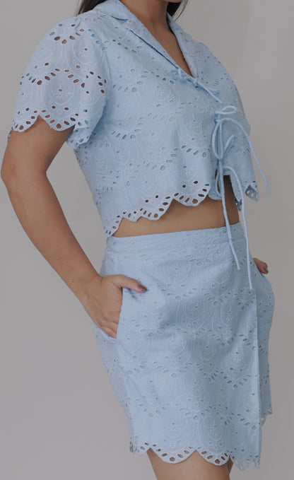 Azure Eyelet Co-ord Set - Powder Blue