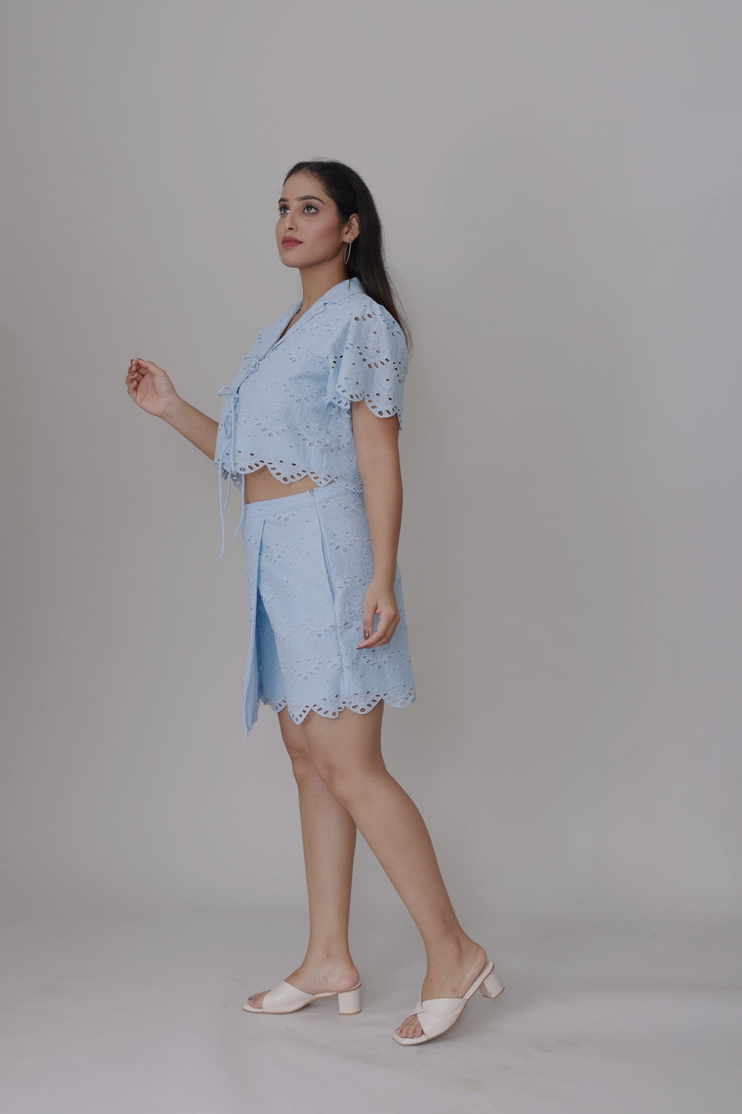 Azure Eyelet Co-ord Set - Powder Blue