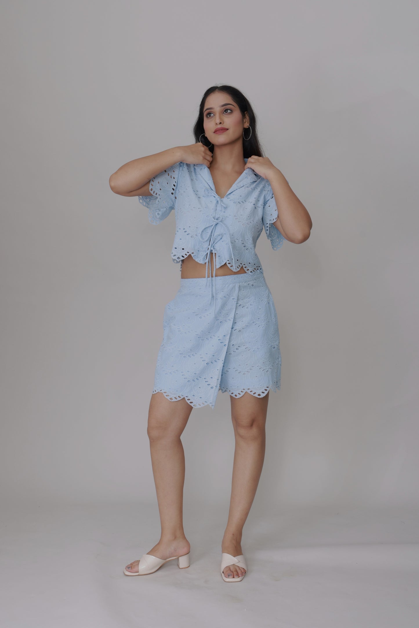 Azure Eyelet Co-ord Set - Powder Blue