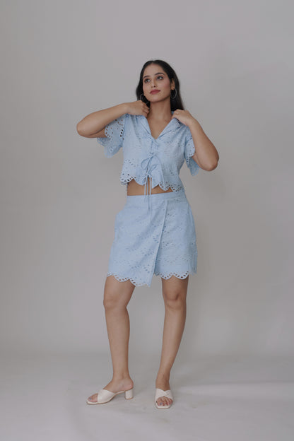Azure Eyelet Co-ord Set - Powder Blue