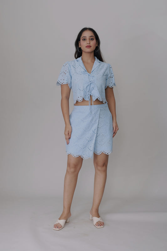 Azure Eyelet Co-ord Set - Powder Blue