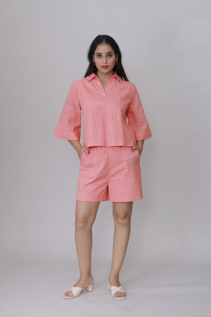 Coral Eyelet Breezy Schiffli Co-ord Set