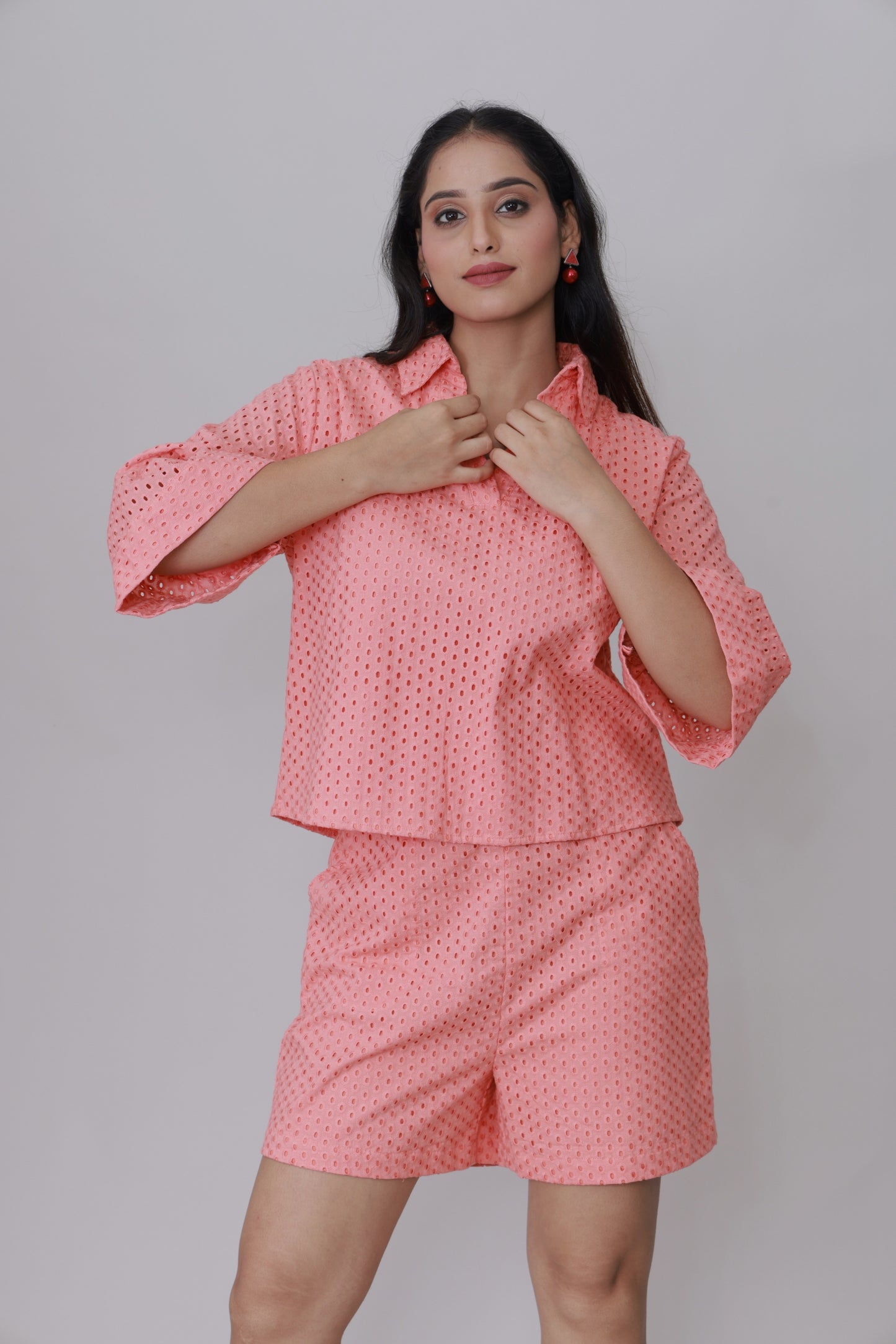 Coral Eyelet Breezy Schiffli Co-ord Set
