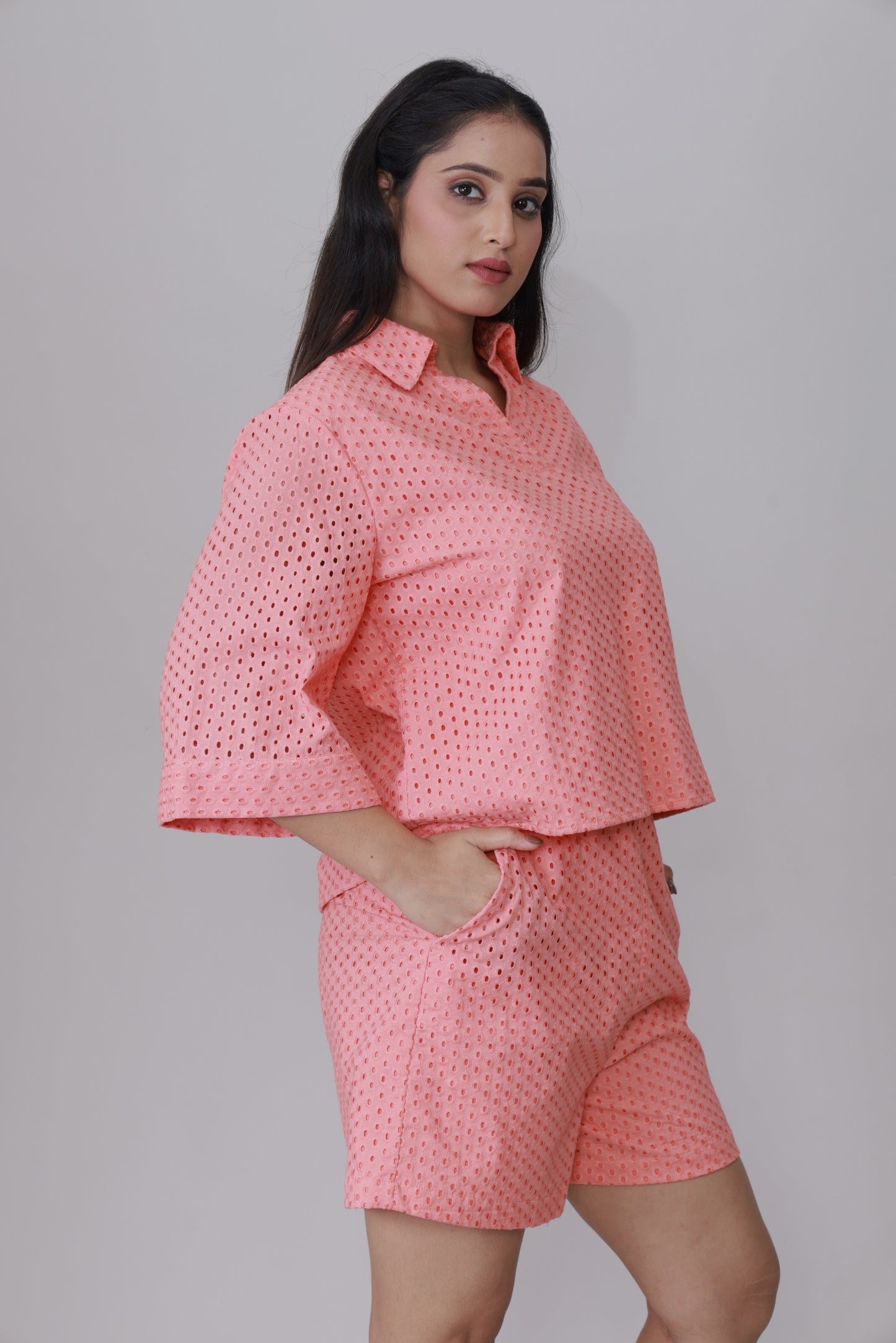 Coral Eyelet Breezy Schiffli Co-ord Set