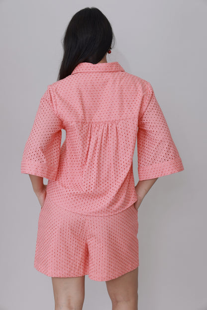 Coral Eyelet Breezy Schiffli Co-ord Set