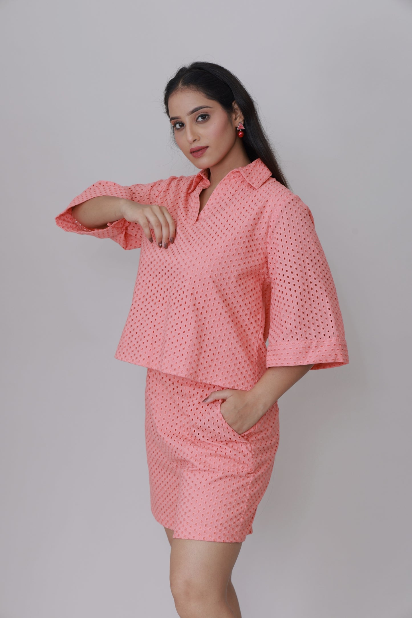 Coral Eyelet Breezy Schiffli Co-ord Set