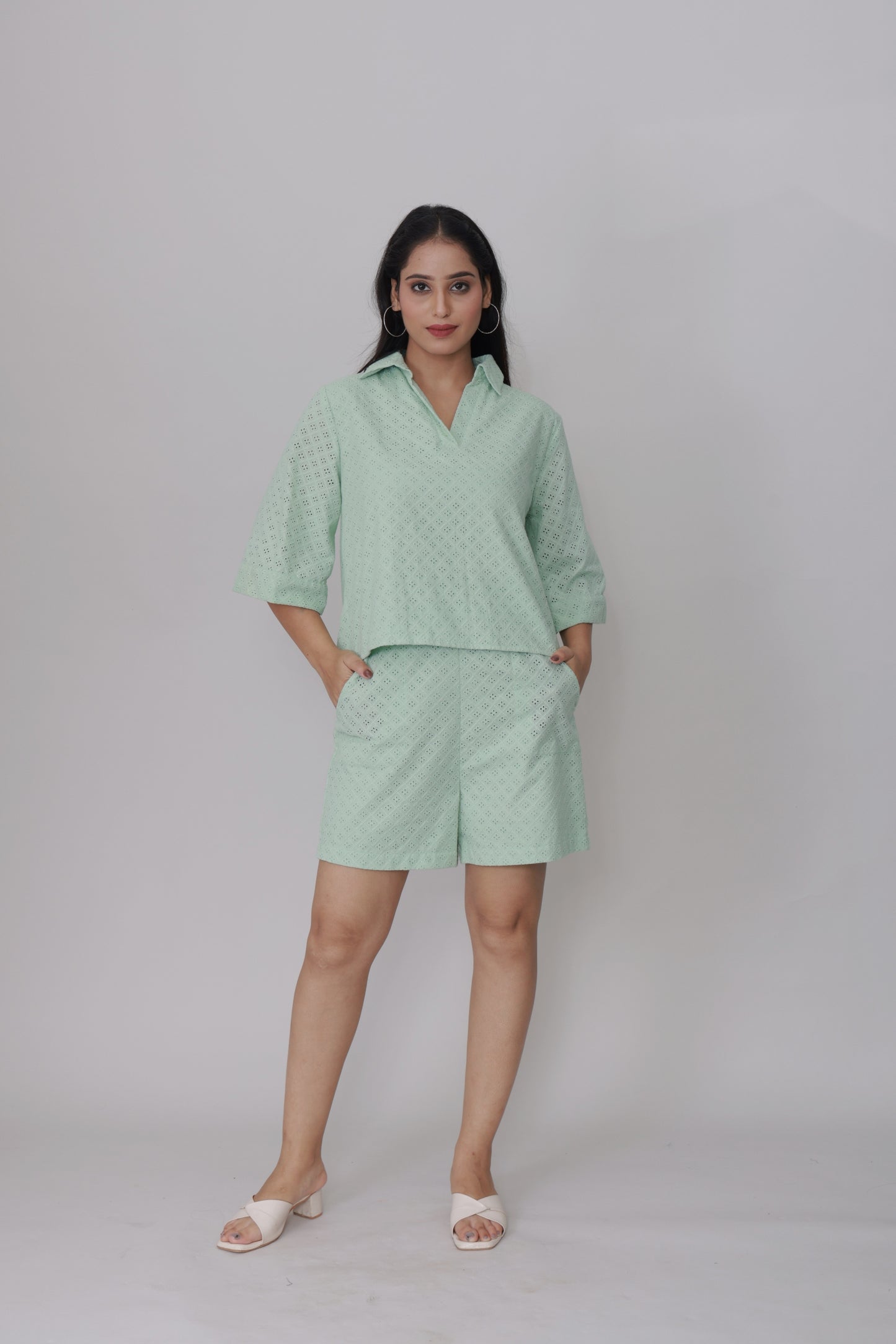 Pastel Mint Eyelet Breezy Schiffli Co-ord Set