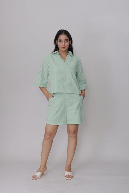 Pastel Mint Eyelet Breezy Schiffli Co-ord Set