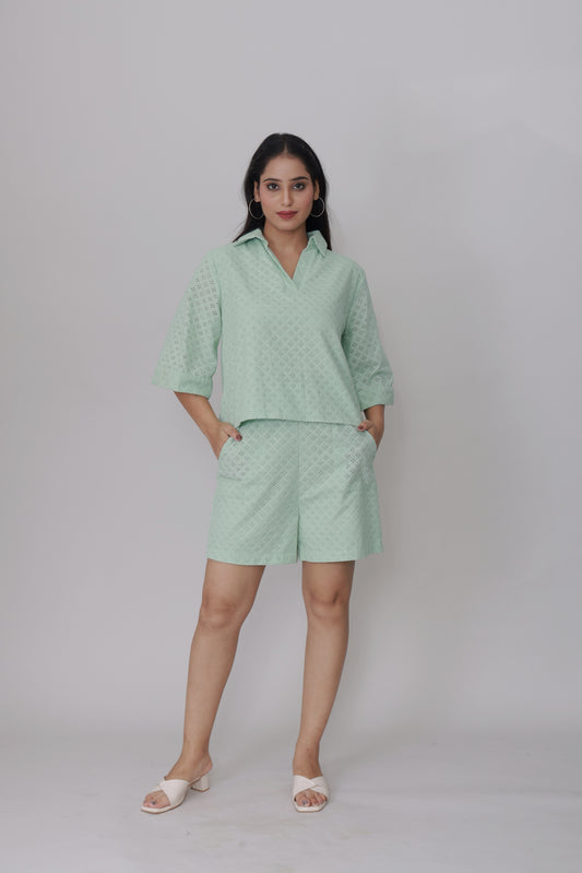 Pastel Mint Eyelet Breezy Schiffli Co-ord Set