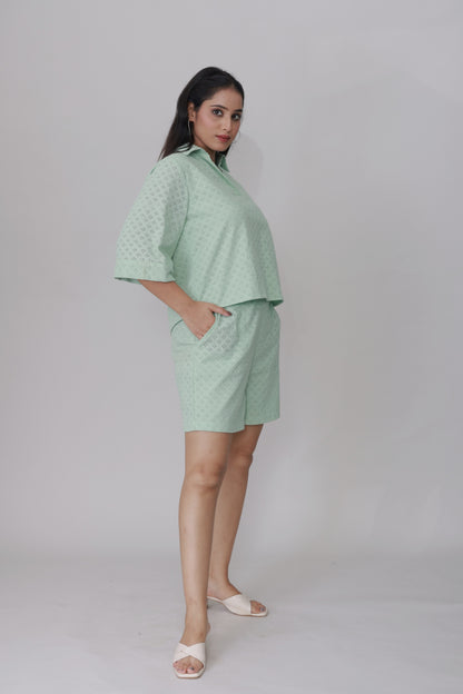 Pastel Mint Eyelet Breezy Schiffli Co-ord Set