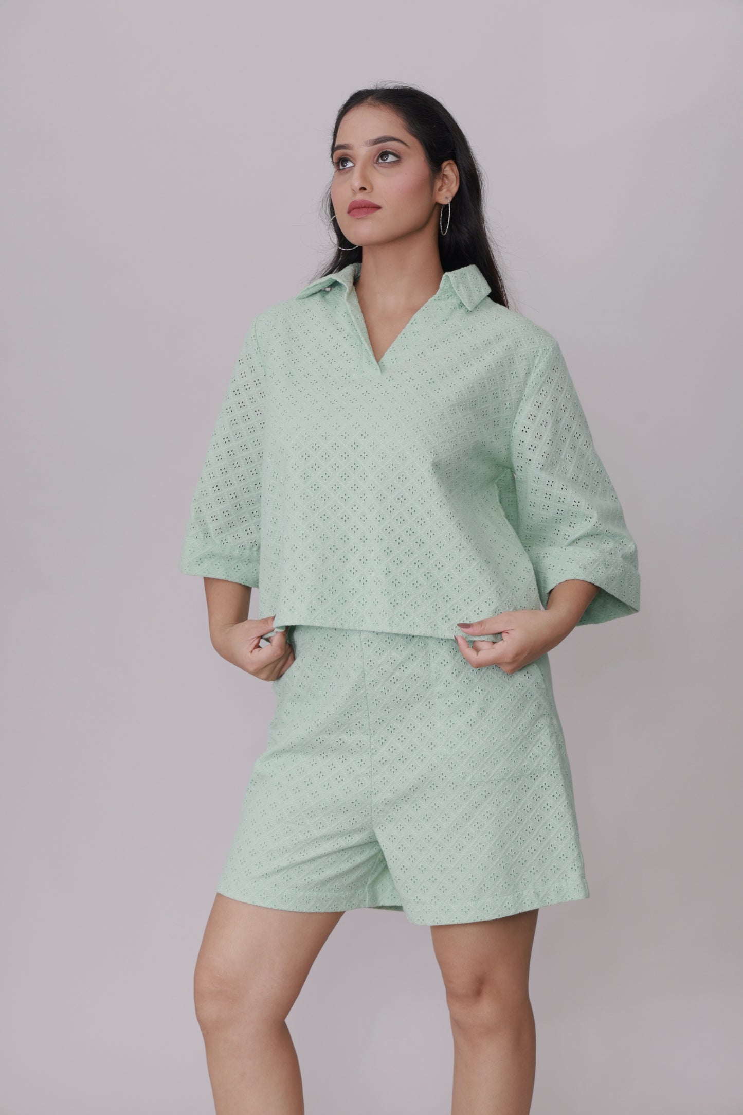Pastel Mint Eyelet Breezy Schiffli Co-ord Set