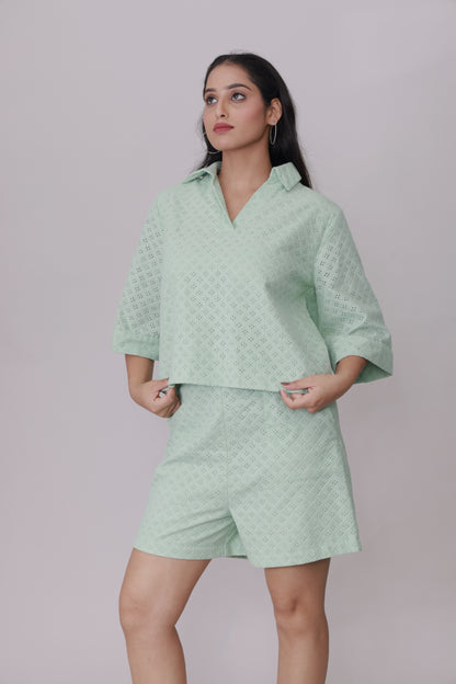 Pastel Mint Eyelet Breezy Schiffli Co-ord Set