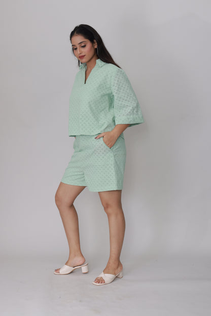 Pastel Mint Eyelet Breezy Schiffli Co-ord Set