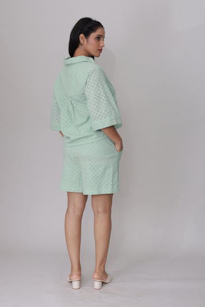 Pastel Mint Eyelet Breezy Schiffli Co-ord Set