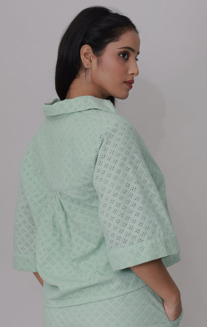 Pastel Mint Eyelet Breezy Schiffli Co-ord Set