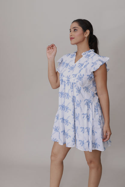 Blue Blossom Ruffle Strap Romper