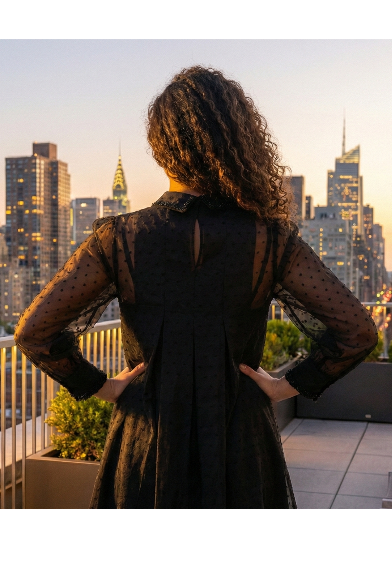 Midnight Dot Swing Dress with Sheer Overlay and Cami - Glimmer's Hue