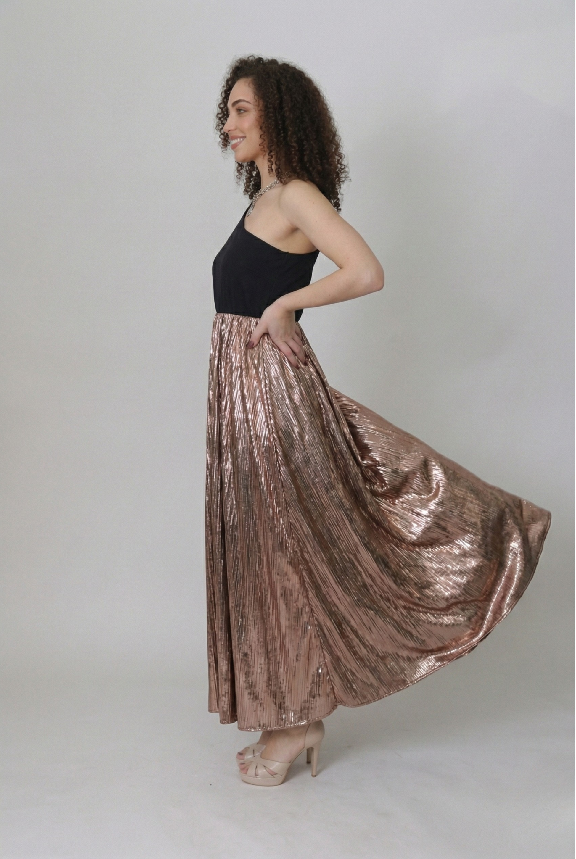 Champagne Glow One-Shoulder Pleated Maxi Dress - Glimmer's Hue