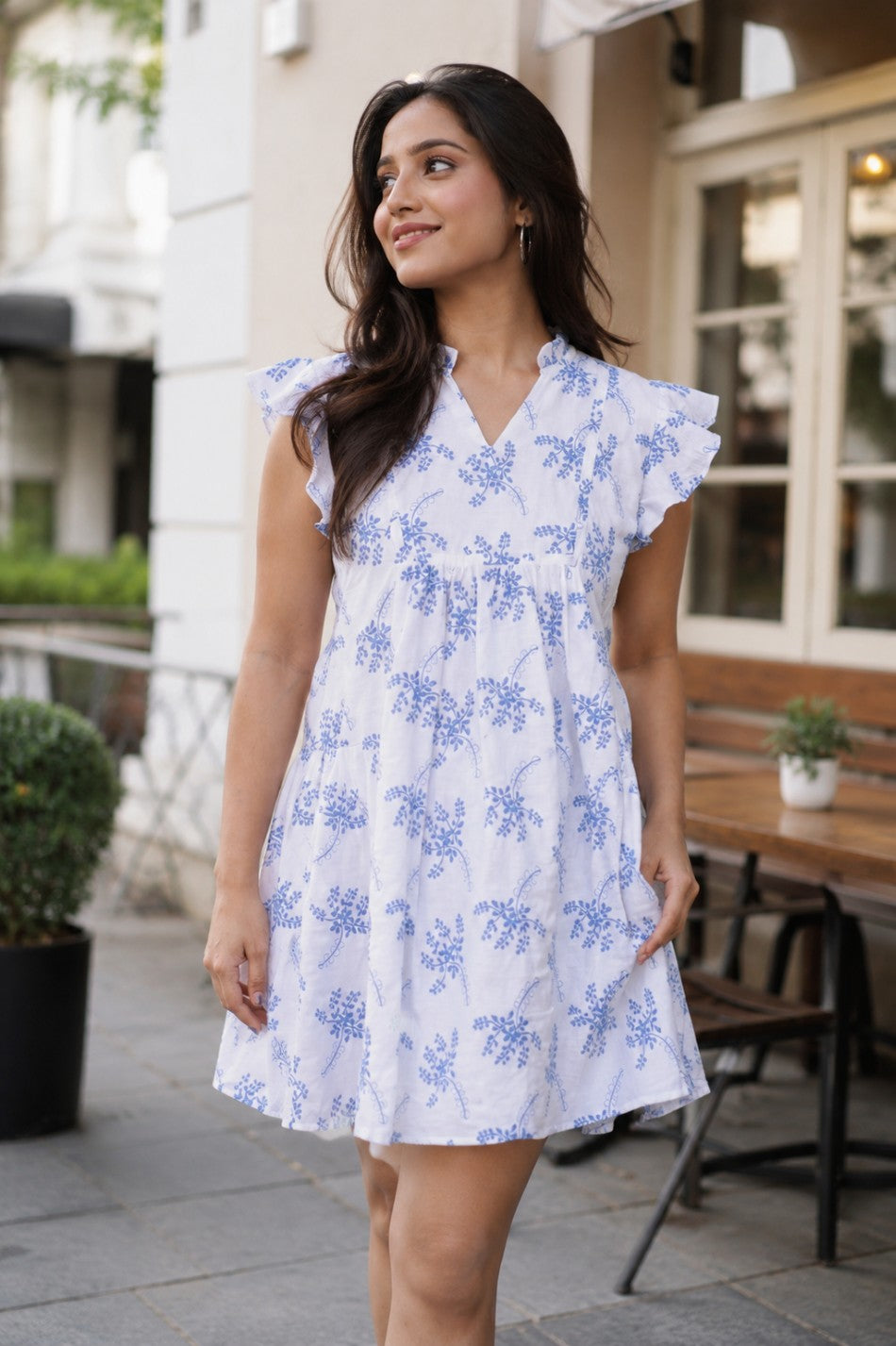 Blue Blossom Ruffle Strap Romper