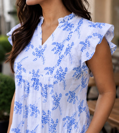Blue Blossom Ruffle Strap Romper