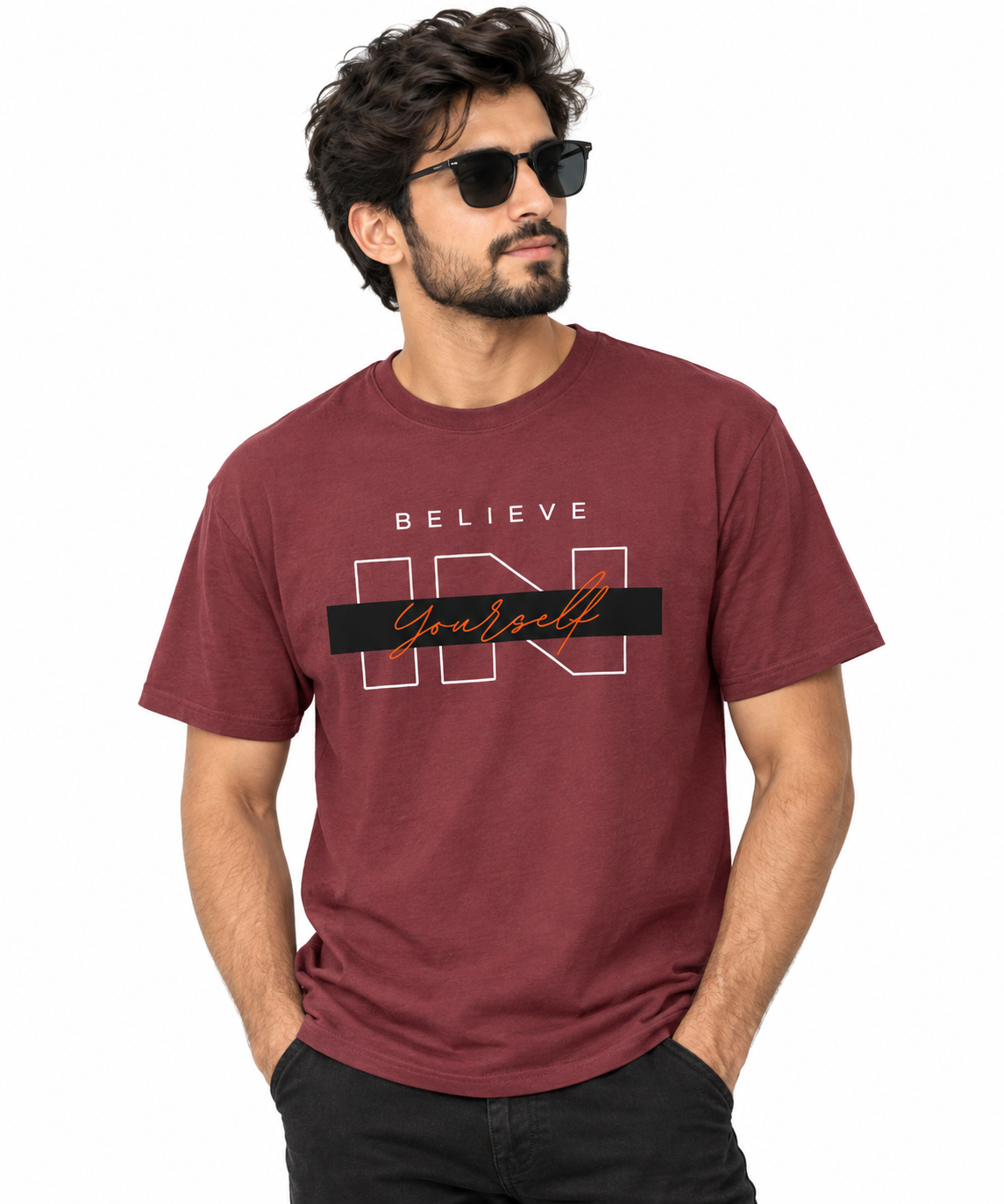 Believe in Yourself RED Maroon Regular Fit Graphic T-Shirt for Men