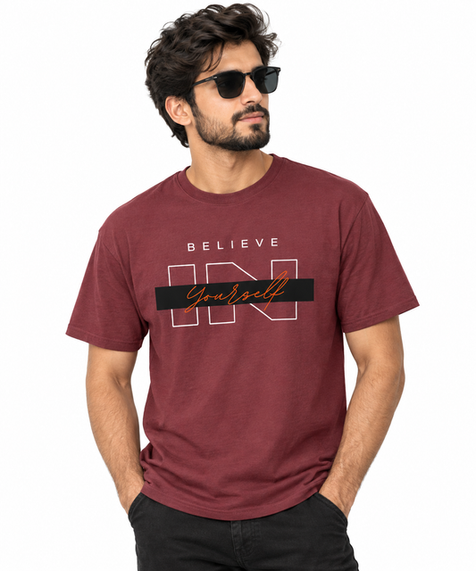 Believe in Yourself RED Maroon Regular Fit Graphic T-Shirt for Men