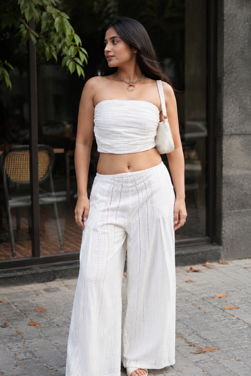 Schiffli Luxe Co-ord Set - White