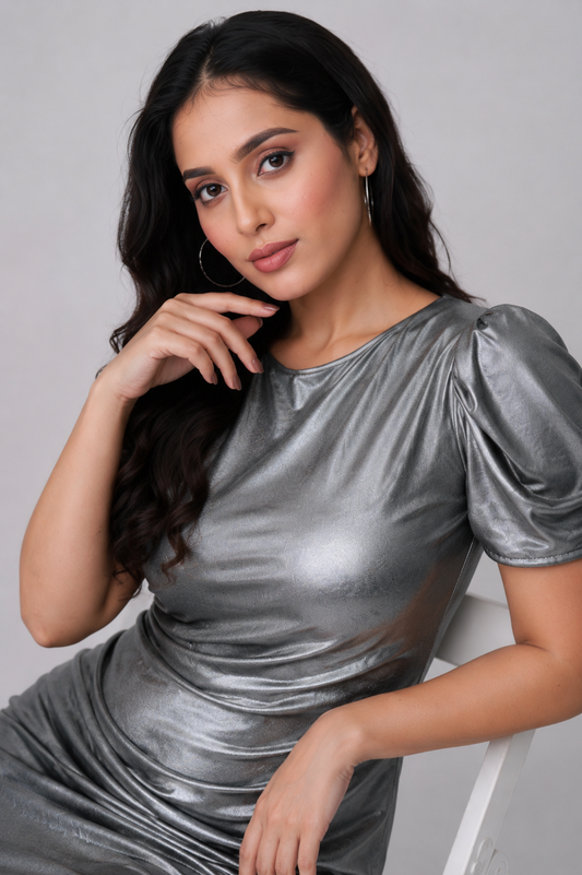 Moonlit Metallic Midi Dress