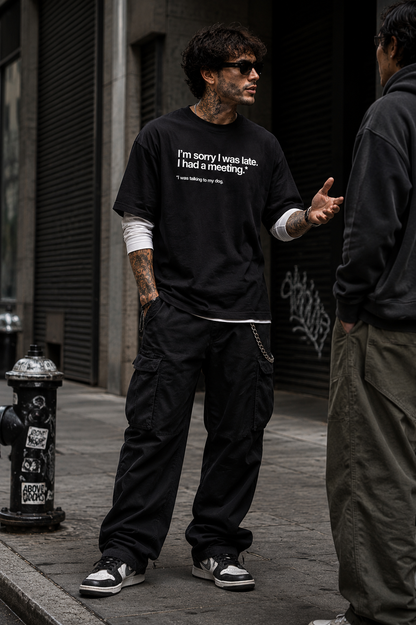 The "I Had A Meeting" Double-Sleeve Tee – 100% Cotton