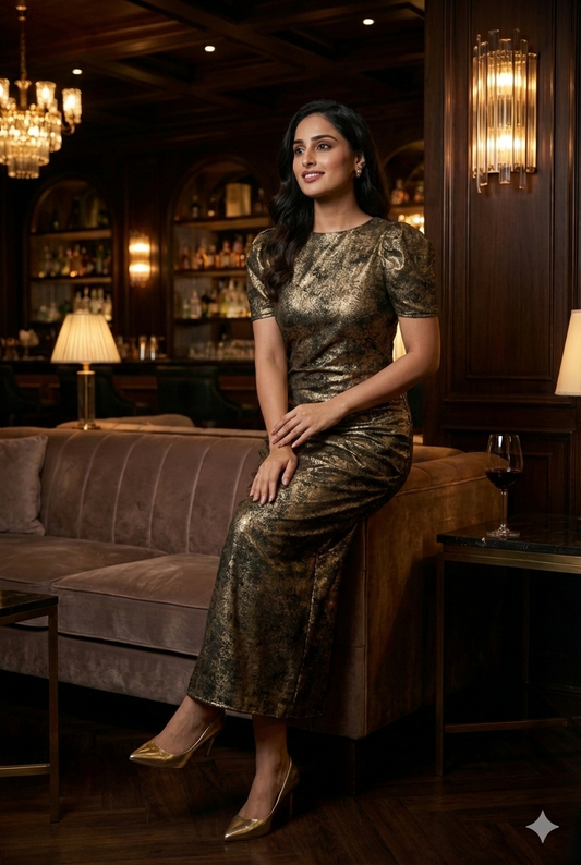 Metallic Muse Midi Dress - Glimmer's Hue