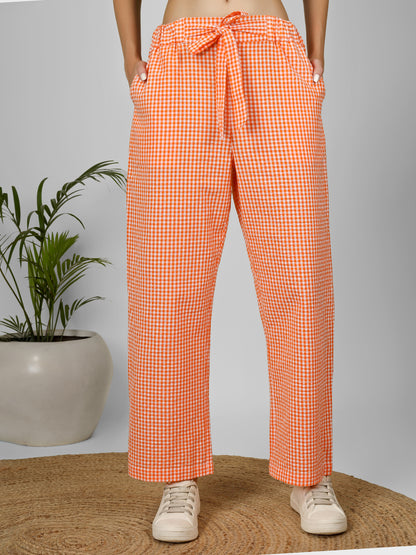 Citrus Grid Easy Pants Orange and White Gingham Check