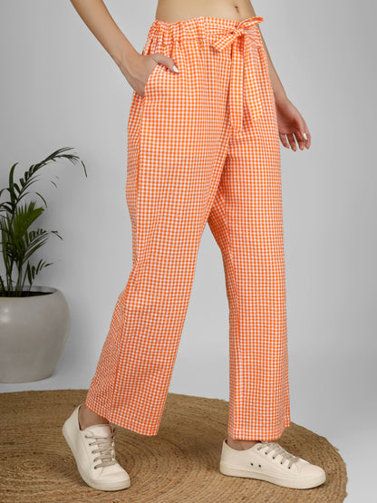 Citrus Grid Easy Pants Orange and White Gingham Check