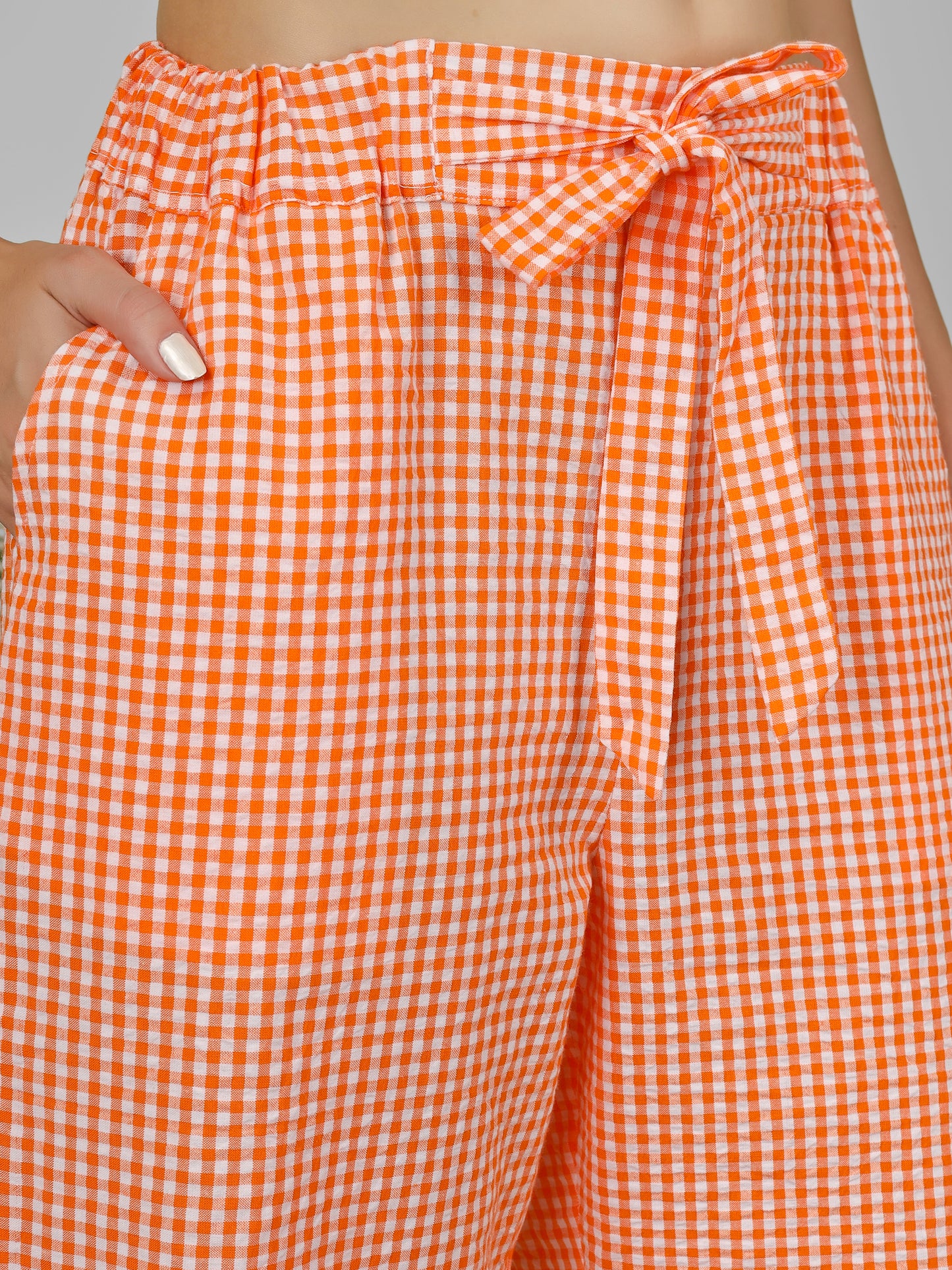 Citrus Grid Easy Pants Orange and White Gingham Check