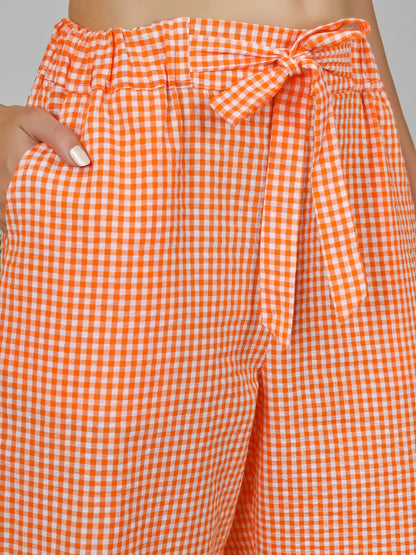 Citrus Grid Easy Pants Orange and White Gingham Check