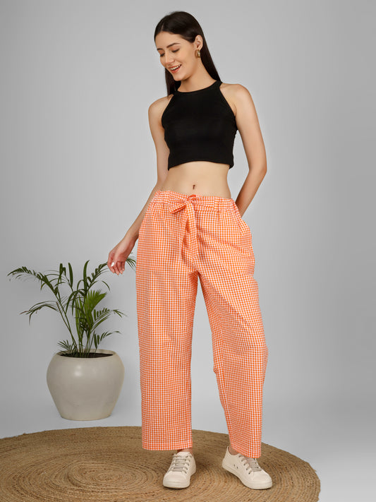 Citrus Grid Easy Pants Orange and White Gingham Check