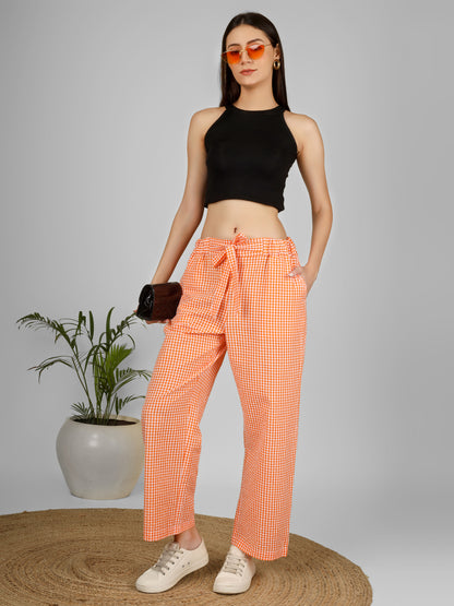 Citrus Grid Easy Pants Orange and White Gingham Check