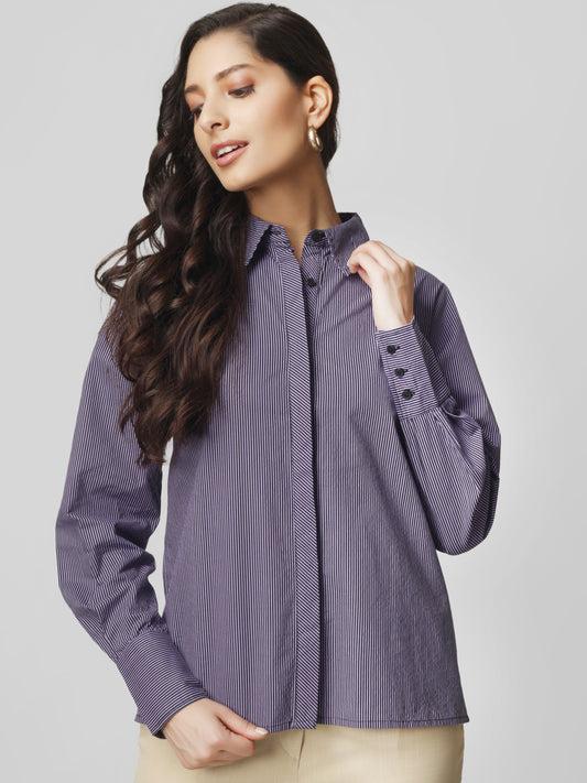 The Victoria Stripe Shirt - Dark Purple