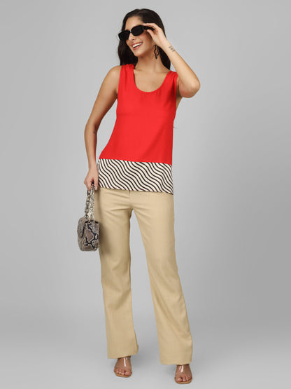 Colorblock Wave-Hem Sleeveless Top | A Modern Splash of Red