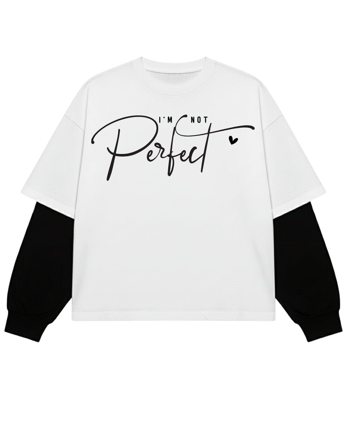White With Black Sleeve Oversized Tee Front Design