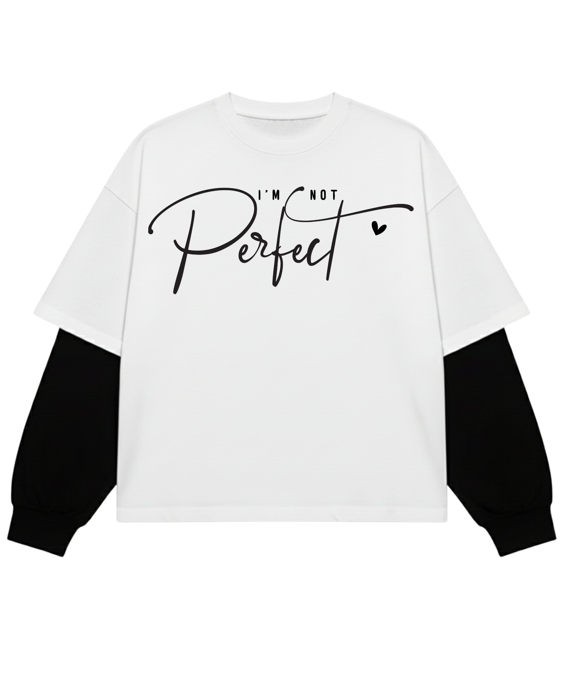 White With Black Sleeve Oversized Tee Front Design